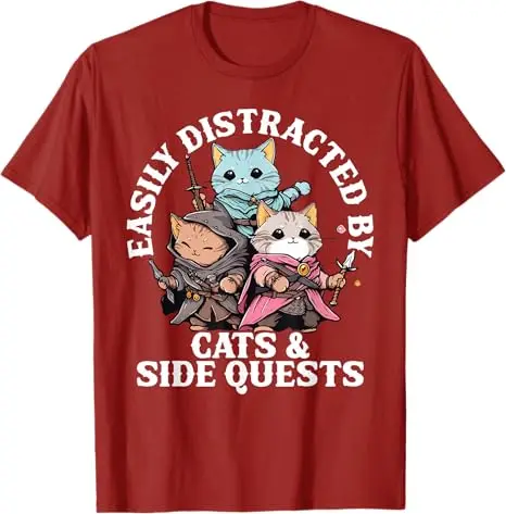 Cats Side Quest Distracted Tabletop Funny Men Women Kids Dad T-Shirt Rpg Gamer Nerdy Gaming Y2k Kitty Graphic Saying Tee Novelty