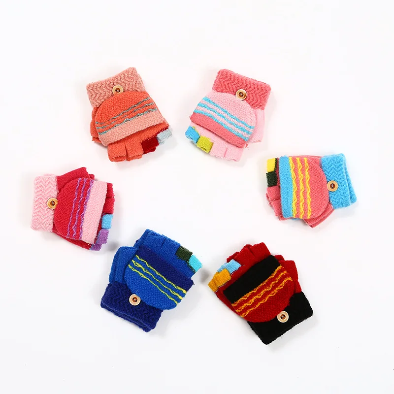 Soft Knitted Baby Gloves Striped Kids Girls Boys Full Finger Gloves Autumn Winter Warm Children Mittens 2-5 Years