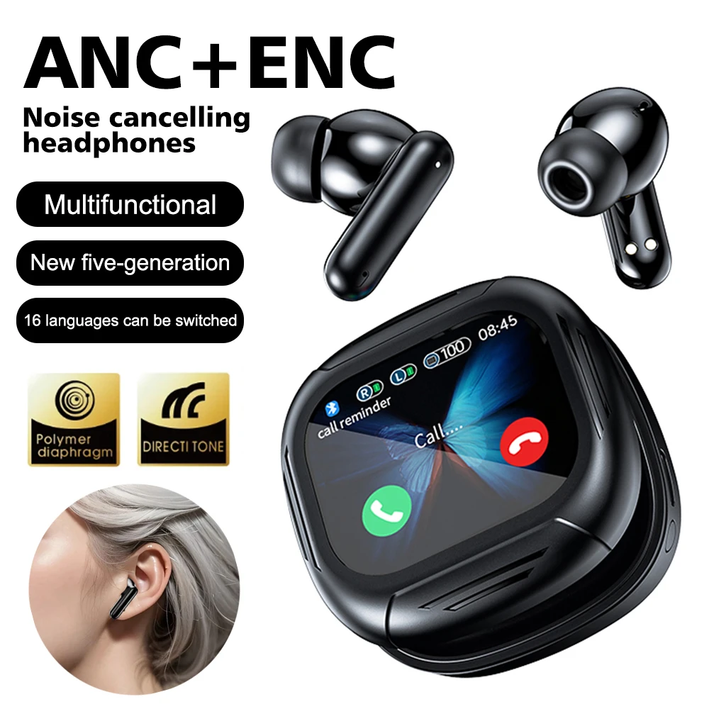 LX-60 tela de toque completa fones de ouvido anc bluetooth 5.4 com cancelamento de ruído fones de ouvido estéreo de alta fidelidade sem fio intra-auriculares enc com microfone
