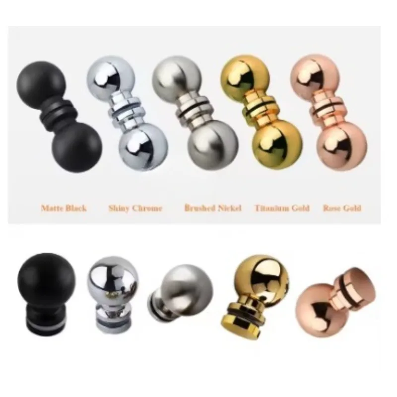 1Piece Solid Aluminum Ball Style Glass Door Knob Entrance Bath Shower Enclosure Rose Gold Black Shiny