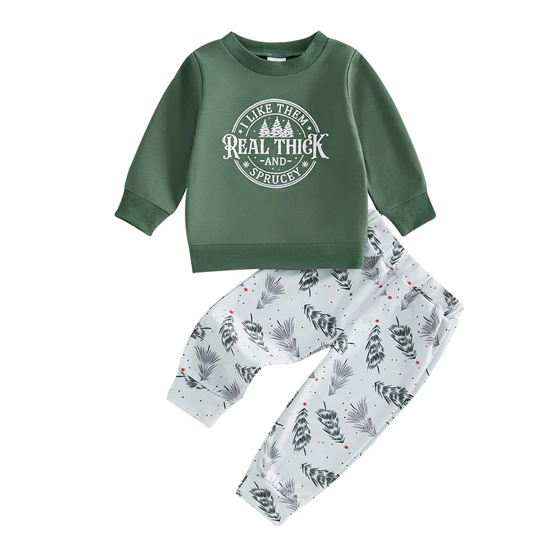 

Baby 2Pcs Christmas Outfits Long Sleeve Sweatshirt and Tree Print Pants Set Toddler Clothes