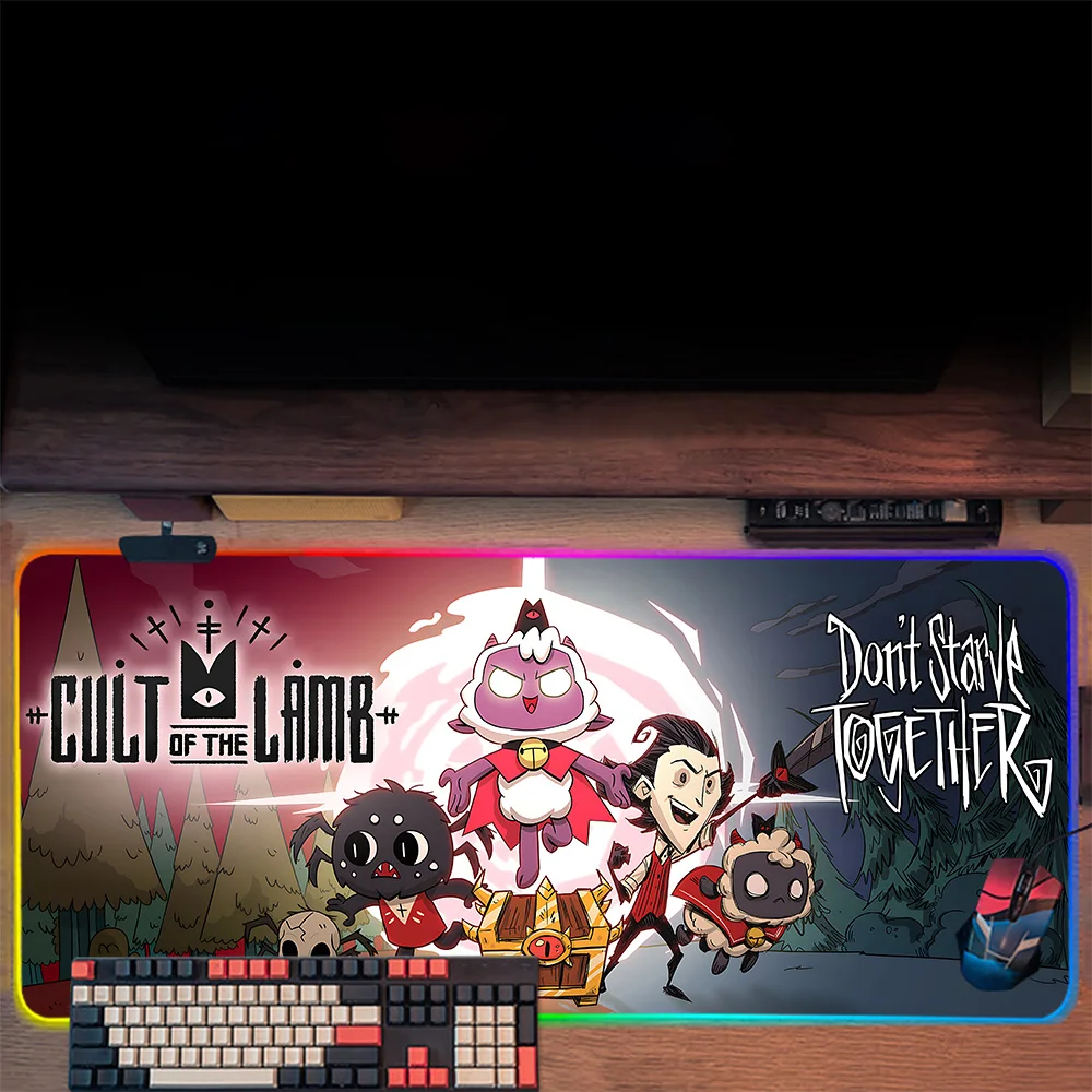 Cartoon Anime Cult of the Lambs RGB Pc Gamer Keyboard Mouse Pad Mousepad LED Glowing Mouse Mats Rubber Gaming Computer Mausepad