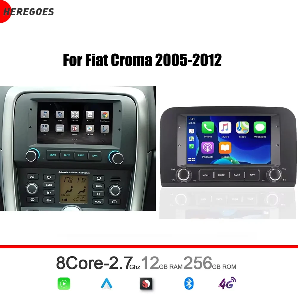 7' Android 15 8 Core 12GB RAM 256GB ROM Car Player GPS 4G Autoradio Multimedia Car Radio Navigation For Fiat Croma 2005 2006-201