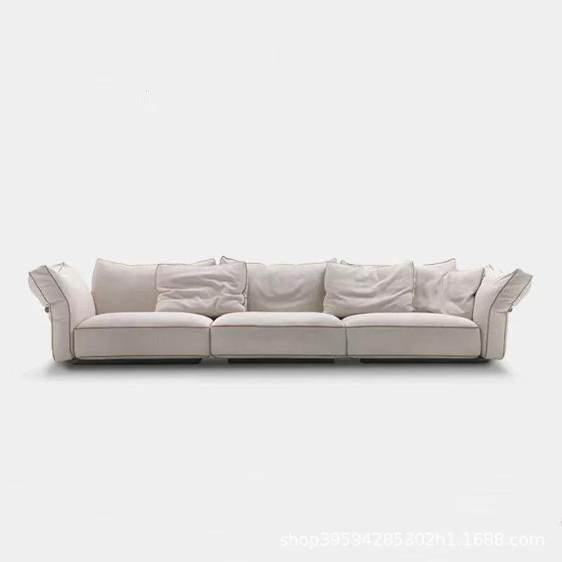 French Modern Simple Leather Sofa Large and Small Living Room Combination Sofa Italian Leather Feather Straight Sofa