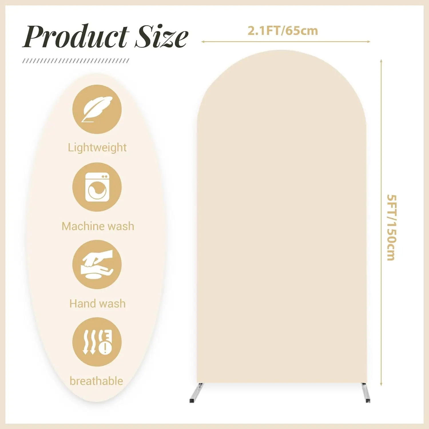 Housse Arche Mariage Beige 240x140 Cm – Fond Spandex Extensible Ronde Double Face – Décoration Élégante Mariage & Fête