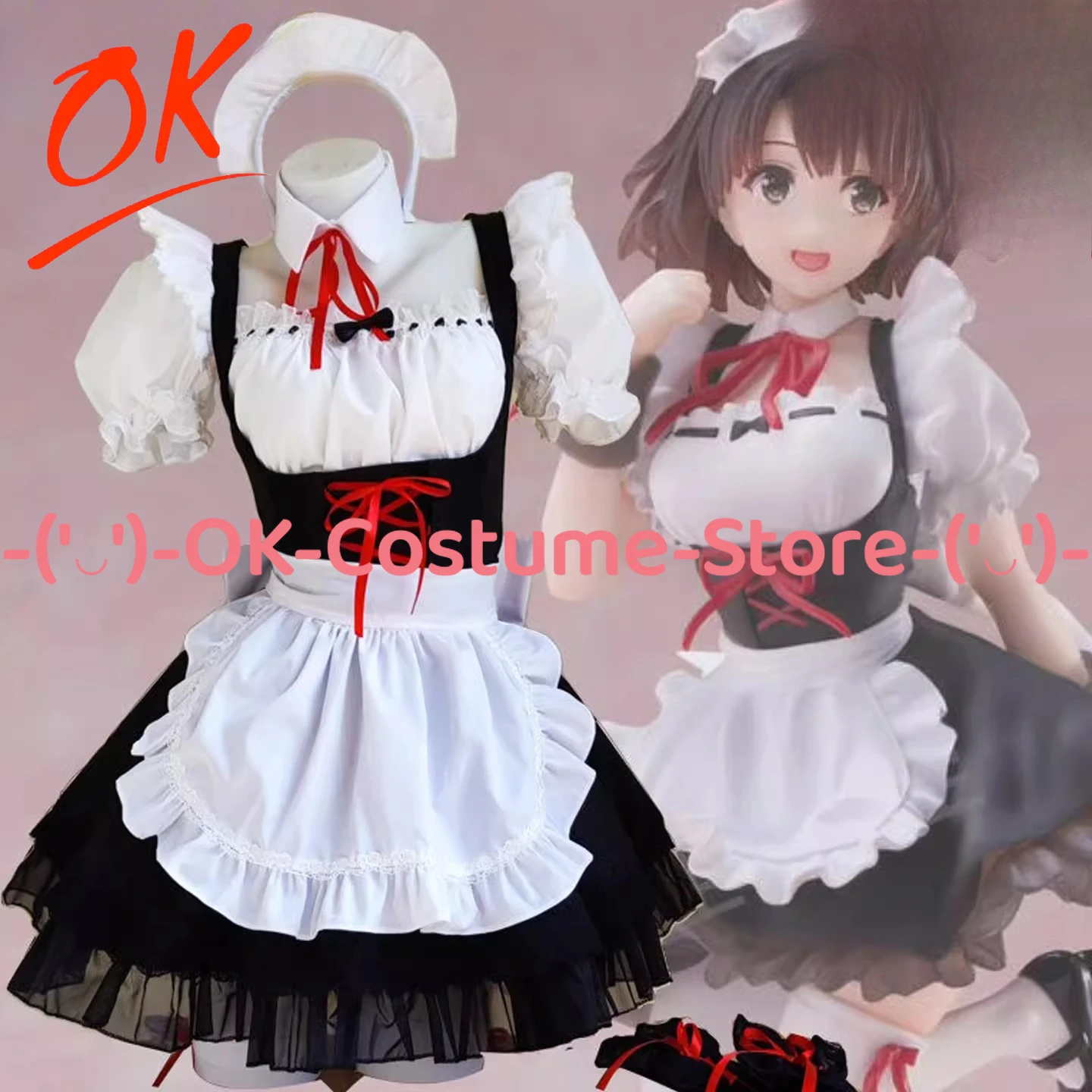 

Saekano How to Raise a Boring Girlfriend Megumi Kato Cosplay Costume Maid Outfit with Stockings Halloween Carnival Party Uniform