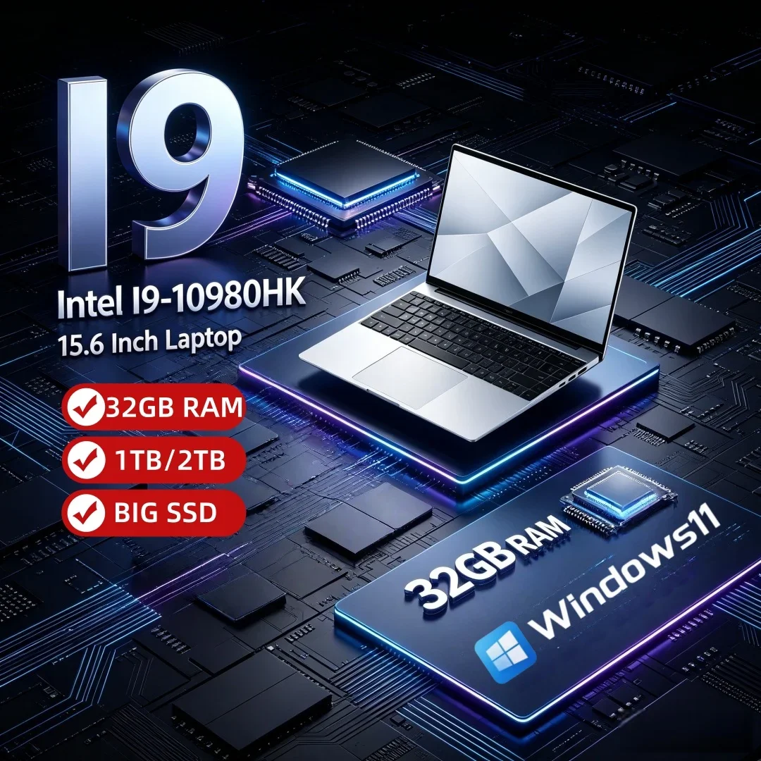 15.6 Inch Blazing Fast New Ultra Slim Laptop Intel I9-10980HK Original Windows 11 32GB RAM 1TB/2TB SSD High Performance Notebook