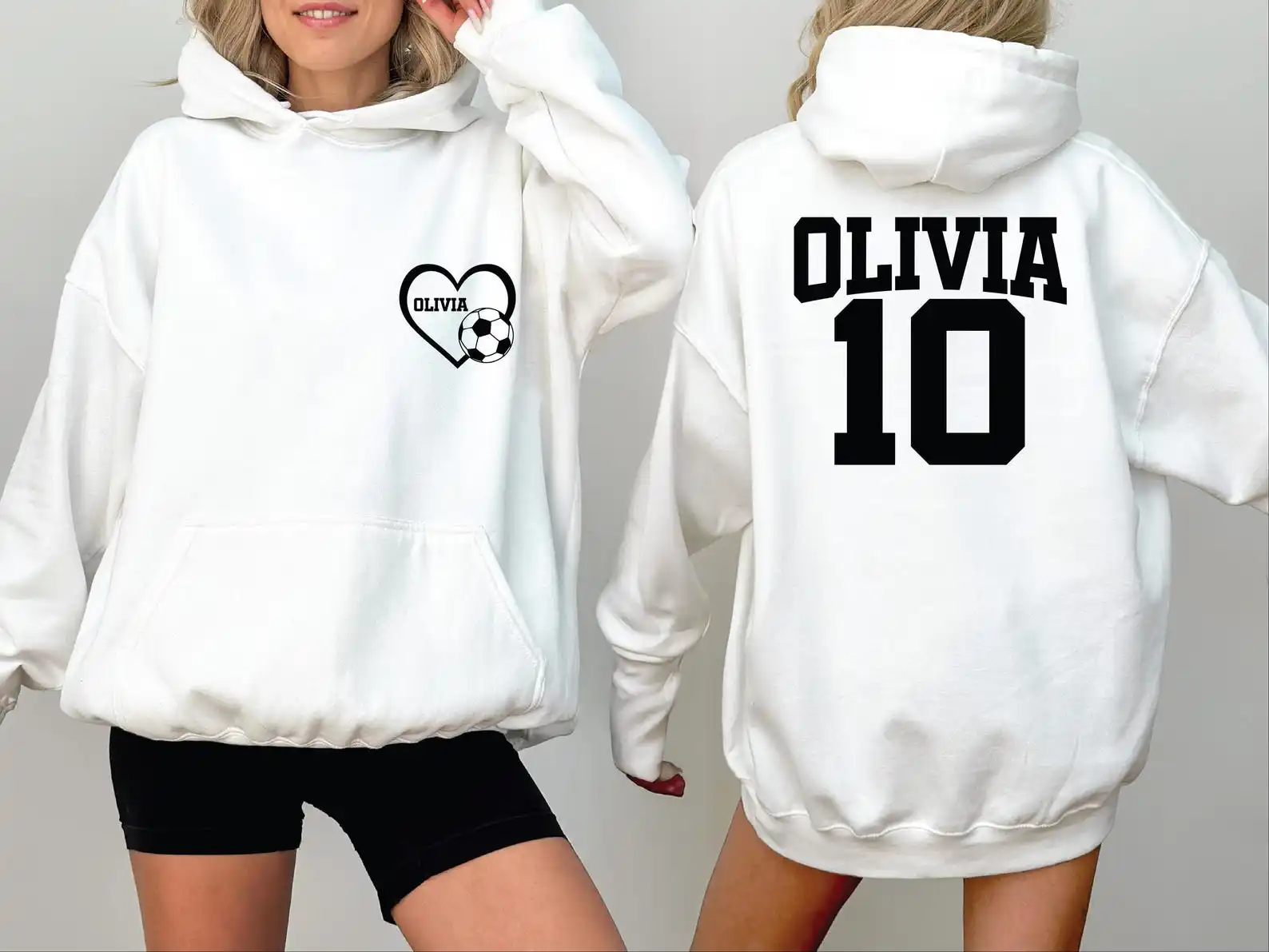 

Personalized Soccer Heart Pocket Name Sweatshirt Name and Number Soccer Hoodie Women Men Custom Soccer Player Sport Daily Tops
