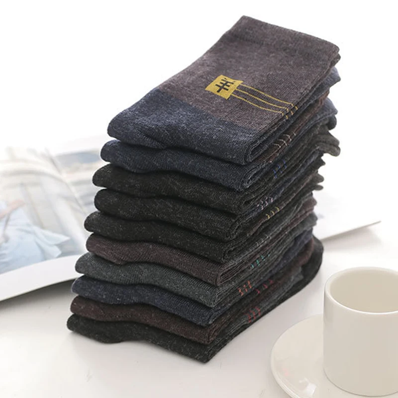 New 5 Pair/Lot Men Wool Socks Stripe Casual Thick Cotton Winter Warm Male High Quality