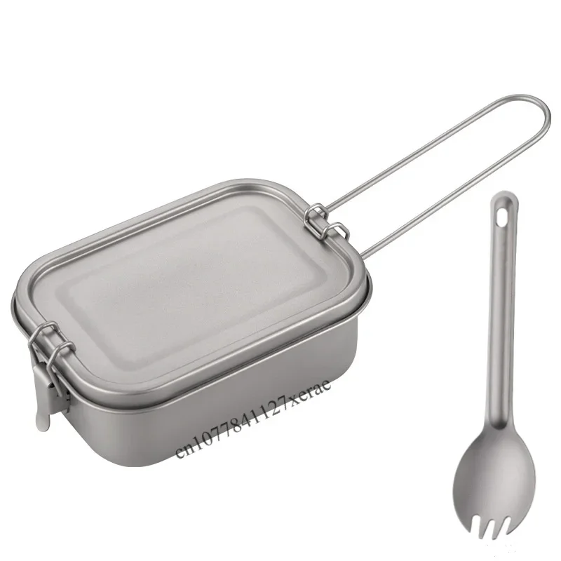 

800ml Outdoor Picnic Pure Titanium Lunch Box with Spoon Camping Super Lightweight Portable Heat-resistant Lunch Box with Handle