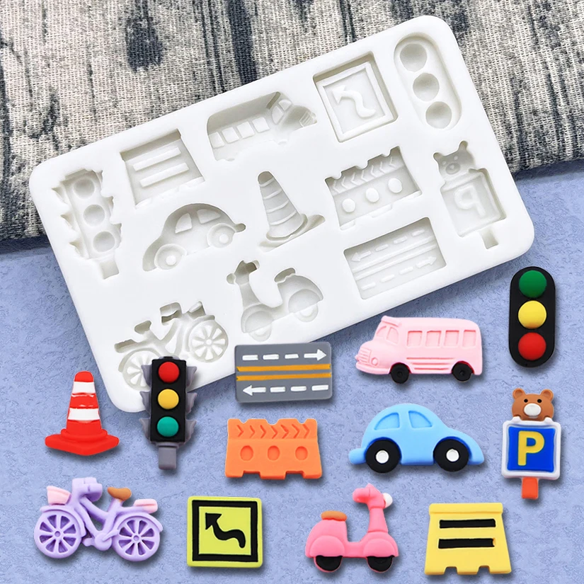 

Car Traffic Light Road Markings Silicone Mold Sugarcraft Cupcake Baking Mold Fondant Cake Decorating Tools