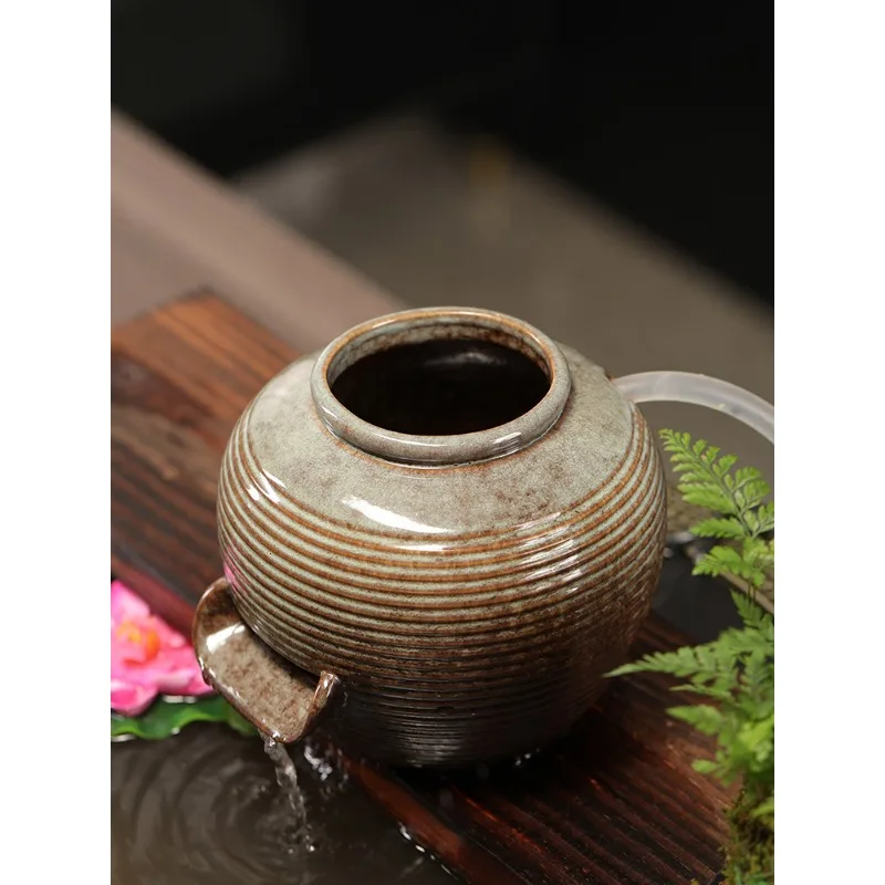 #q-Ceramic Waterfall Fountain Jar Circulating Water Feature For Aquarium Fish Tank And Outdoor Garden Pond Landscape Decoro*