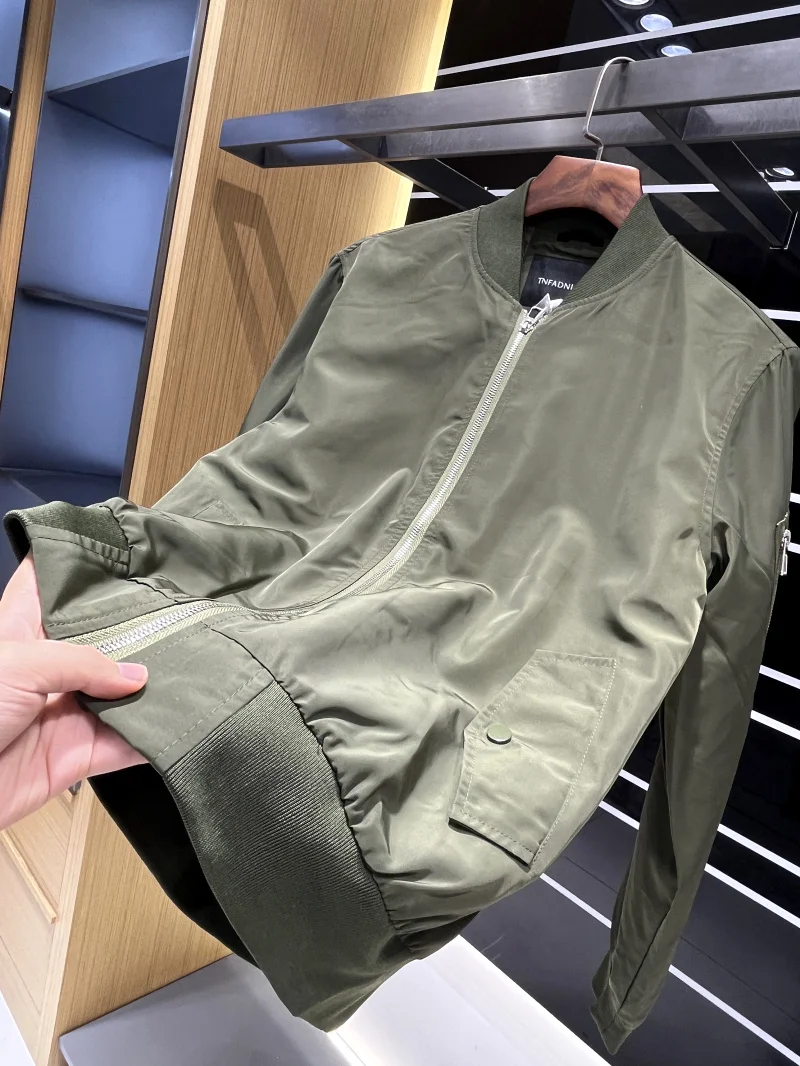 

Classic Hard Man Sle Windproof Water-resistant Outdoor Casual Flight Jaet Men's Baseball Collar Coat Trendy Zipper Closure