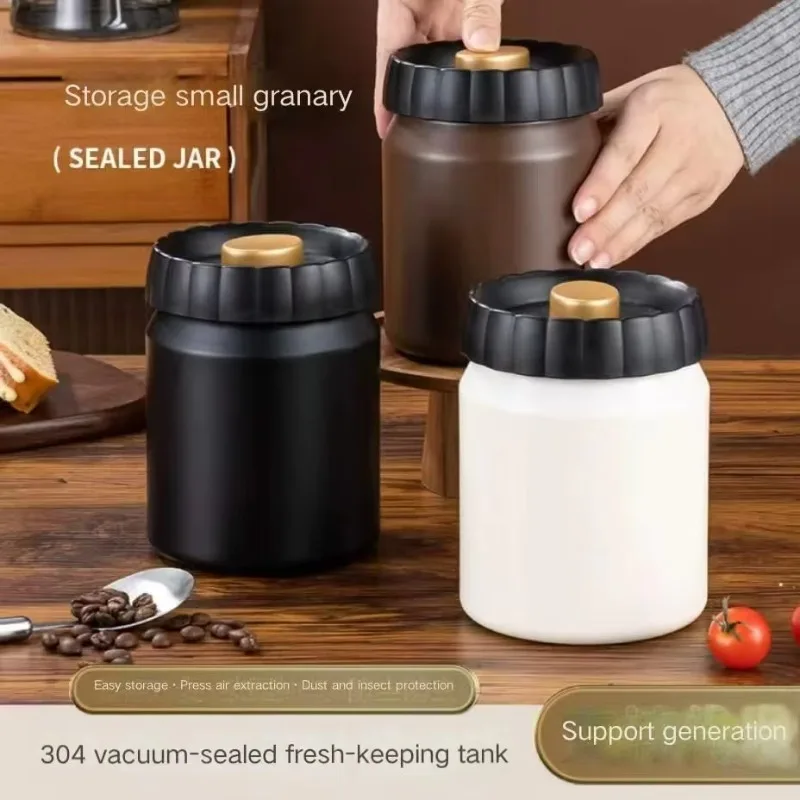 304 Stainless Steel Vacuum Airtight Canister Coffee Bean Tea Leaf Container Light Proof Fresh Jar Grain Nut Kitchen Food Storage