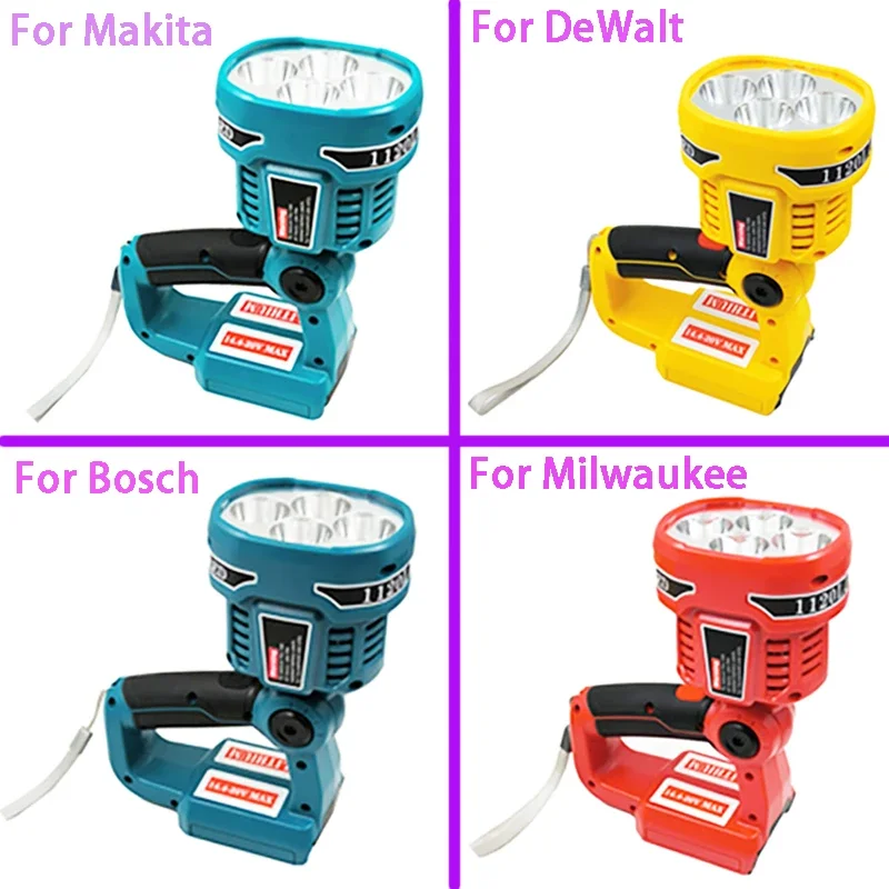 Spotlight LED Warning Light Work Lamp Flashlight Torch Hand Lantern For Makita For Dewalt For Bosch For Milwaukee Li-ion Battery