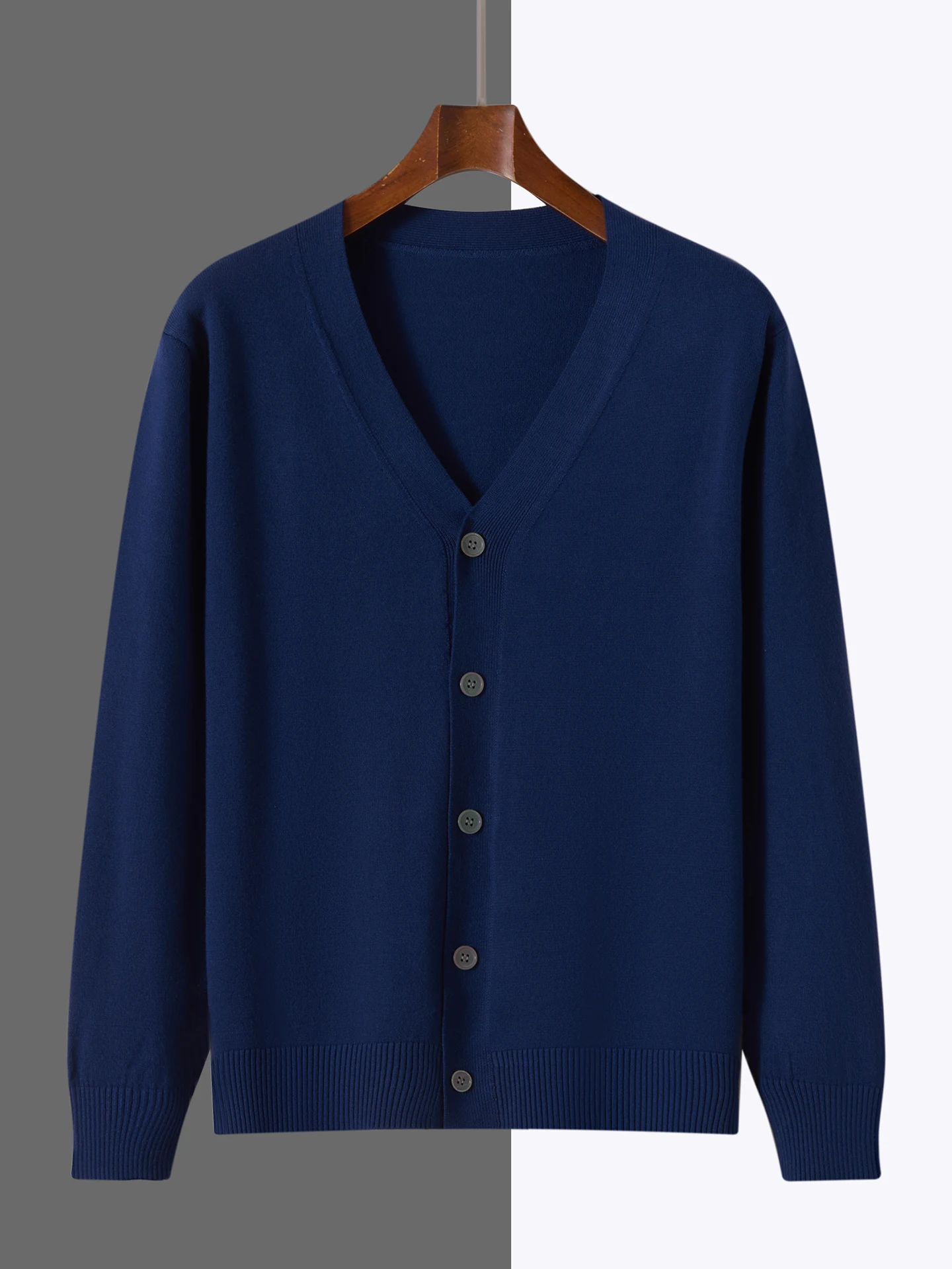 Smart Casual Autumn Winter Men Sweater Basic Merino Wool Knitwear V-Neck Cardigan Classic Long Sleeve Clothes Tops Man Outerwear