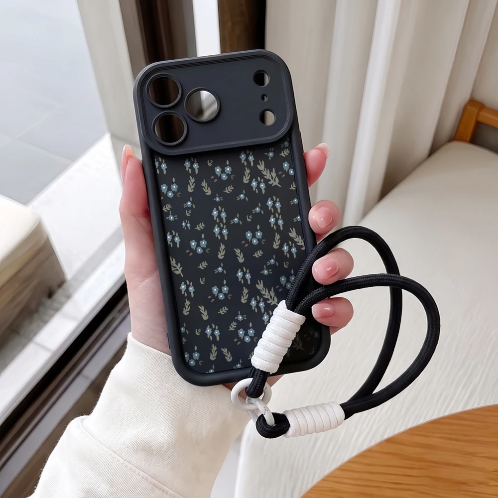 Frischer Blumendruck Lanyard-Handyhülle für iPhone 13 14 15 16 17 Pro Max 16 15 14 Pro Plus 17E XR Stoßfeste Matte Silikonhülle – Detail 3
