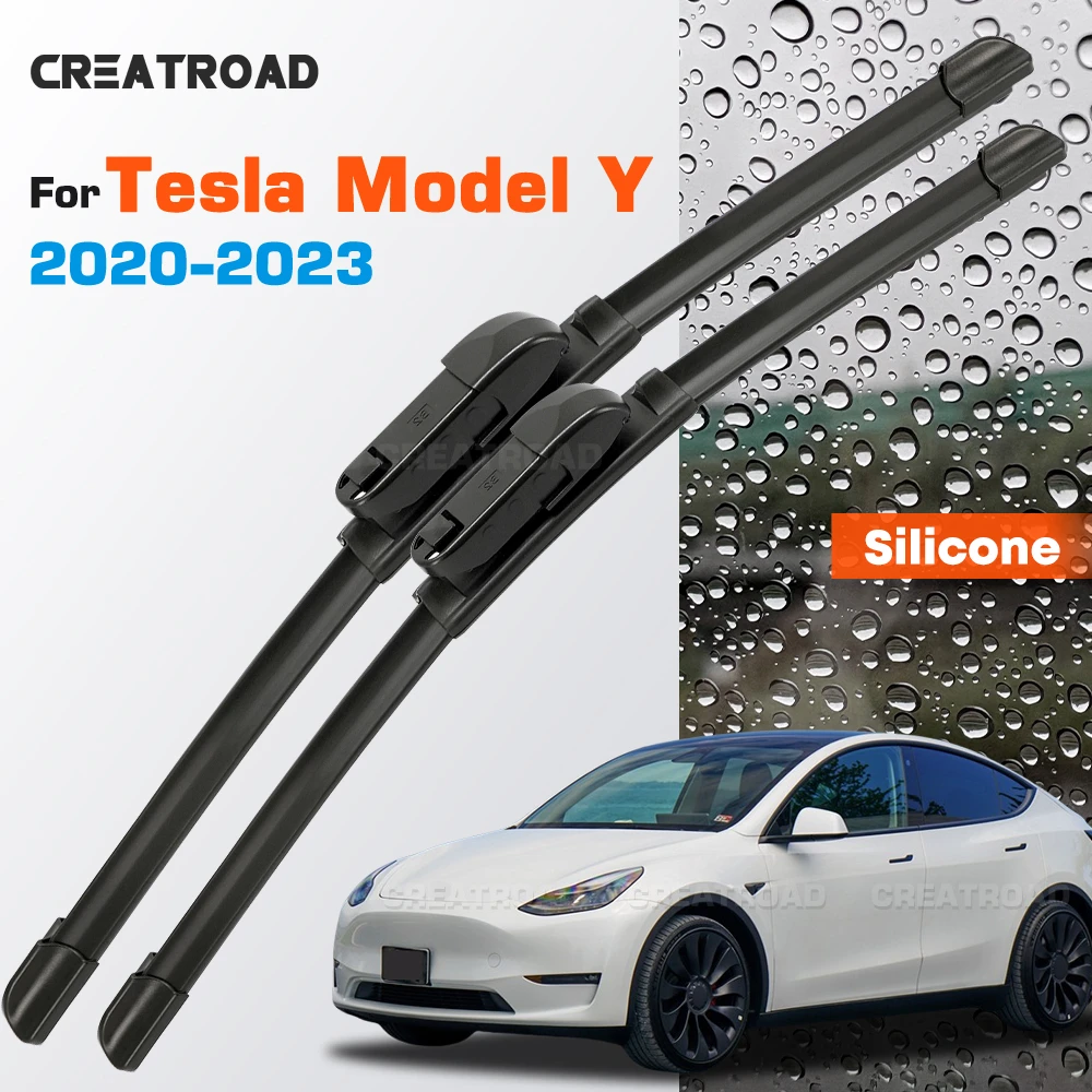 

Silicone Wiper Blades Fit For Tesla Model Y 2020-2023 Coated Silent HD Wear-Resistant Car Windshield Wipers 26"+19"