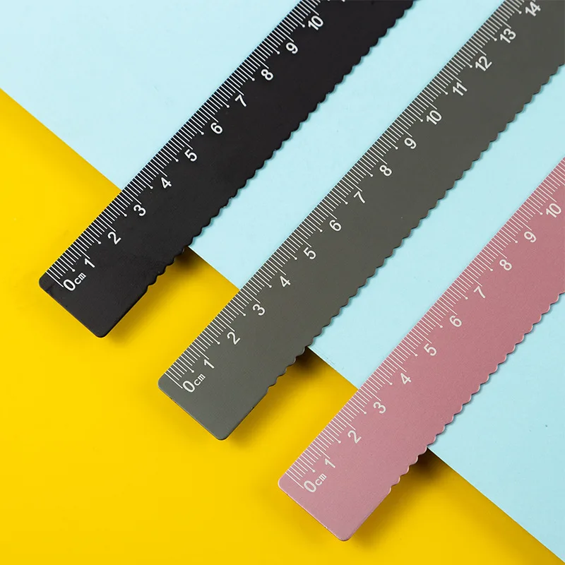 15cm Aluminum Ruler with Wavy Edge - Lightweight Metal Measuring Tool for Students, School & Office Supplies