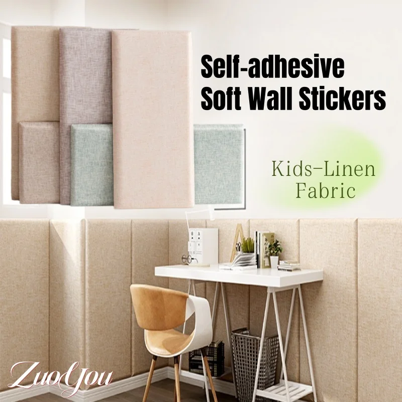 

Thick Self-adhesive 3D Wall Stickers Wallpaper Anti-collision Wall Pad Children's Bedroom Living Room Decor Linen Soft Foam Pads