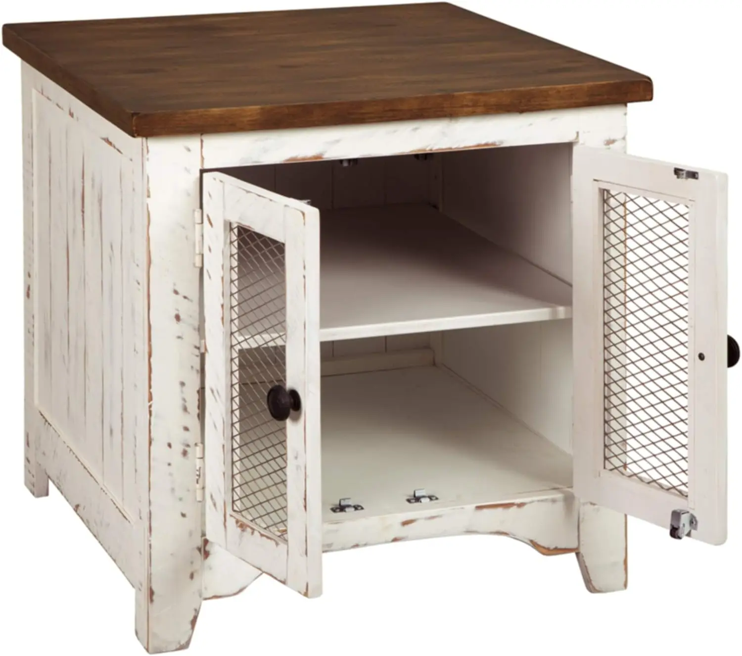 Signature Design by Ashley Wystfield Farmhouse End Table with Storage, Distressed White & Brown Finish