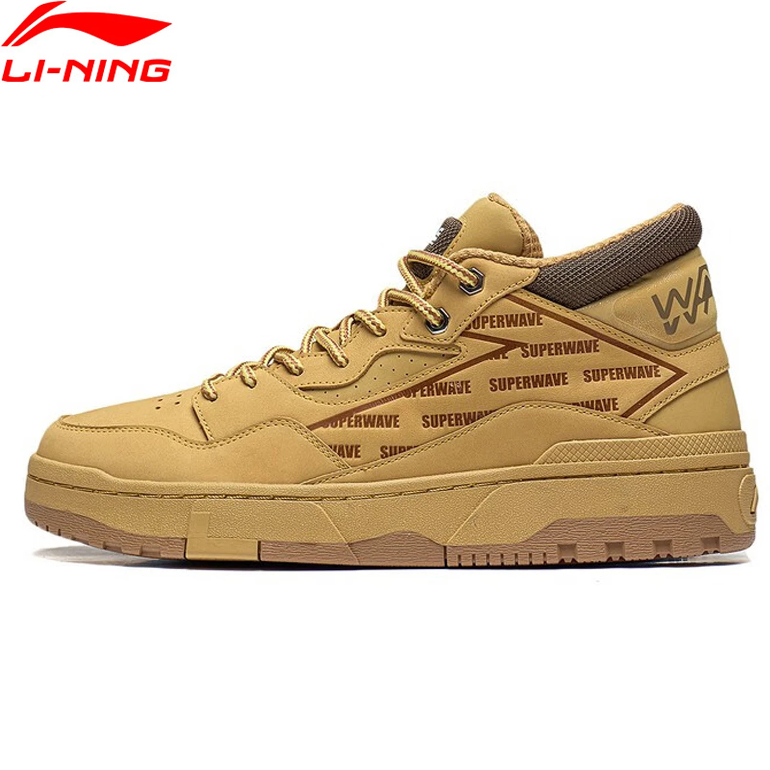 Li-Ning Men SUPERWAVE MID WHEAT Lifestyle Shoes Classic Leisure Mid-Cut Comfort Sport Shoes Wearable Walking Sneakers AGCT361