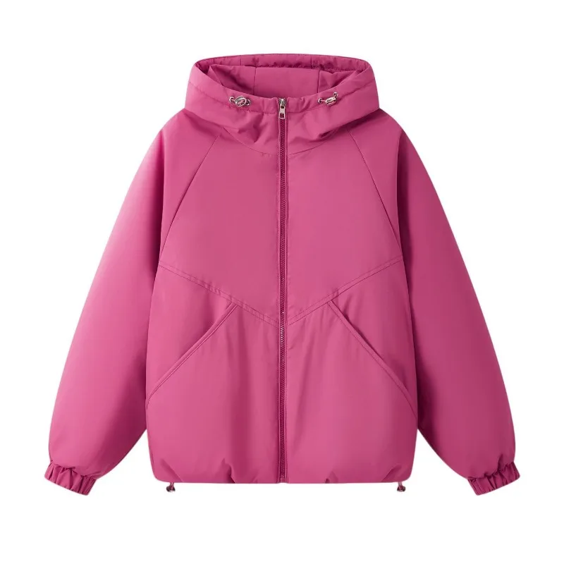 Women Hooded Warm Thickened Jacket Drawstring Casual Padded Splicing Outdoor Running Jackets Multicolor Waterproof Sport Coat