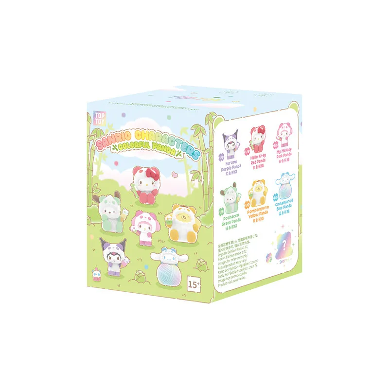TOPTOY Sanrio Family Kleurrijke Gevlokte Panda Figuur Blind Box Schattig Bureau Ornament Speelgoed Lief Cadeau Voor Fans Hello Kitty