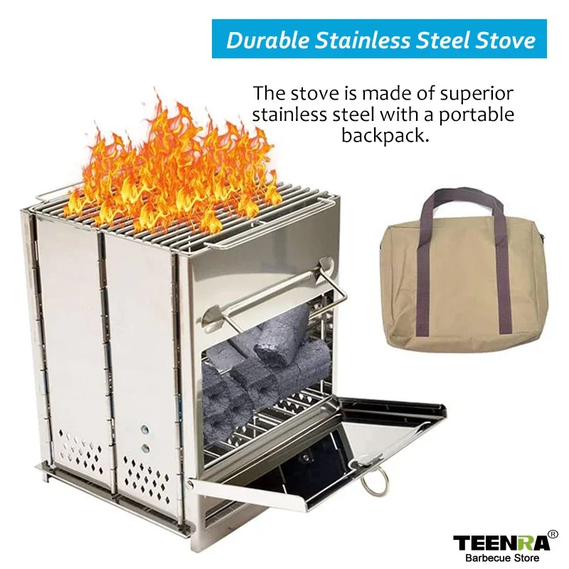 كبير للطي موقد الخشب المحمولة موقد للتخييم في الهواء الطلق الظهر موقد الخشب التخييم شواء شواء نزهة أدوات الطبخ #4