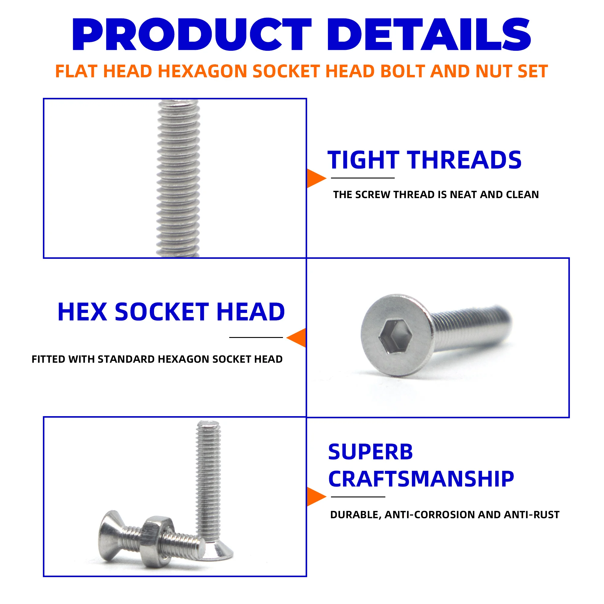 400pcs M2 M3 10 Sizes Allen Hexagon Hex Socket Head Cap Flat Countersunk Screw Bolt Nut Set Mix Kit Box 304 A2 Stainless Steel