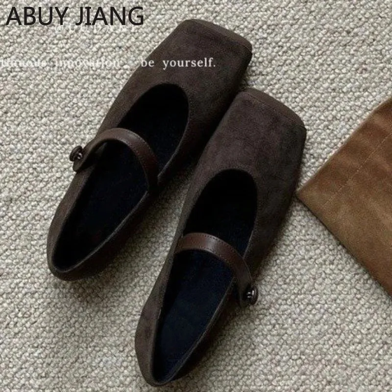 

2024 New Spring Fashion Square Toe Women Flat Shoes Shallow Slip on Ladies Mary Jane Shoes Soft Suede Casual Outdoor Shoes