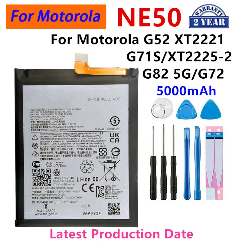 

100% Original NE50 5000mAh Battery For Motorola G52 XT2221/ G82 5G/G72 G71S/XT2225-2 Phone Batteries+Tools