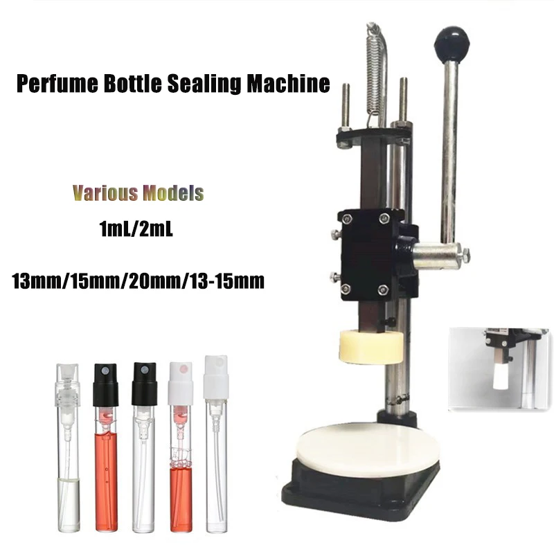 Taponadora de Perfume Manual, máquina taponadora de prensa inoxidable de 1mL/2mL/13-15mm/20mm con mango antideslizante, prensa de altura de soporte ajustable