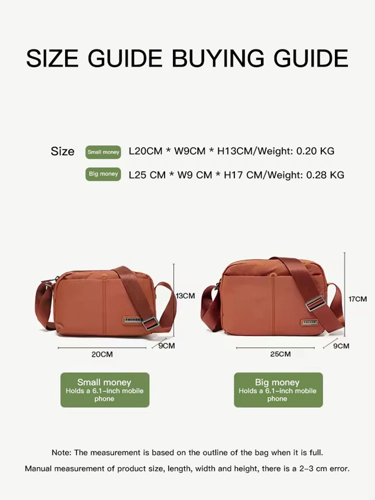 EPOL متعدد الطبقات حقائب كروسبودي النايلون المرأة حقيبة أكسفورد القماش حقائب كتف خفيفة الوزن حقيبة صغيرة حقائب من القماش الإناث 2961-11