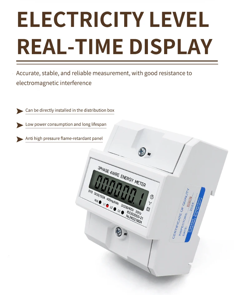 LCD AC DIN-Schienen-Energiezähler 230V 3-Phasen 4-Draht Stromverbrauchsmonitor KWh-Zähler Wattmeter 3×30(100A) 50/60HZ – Detail 2