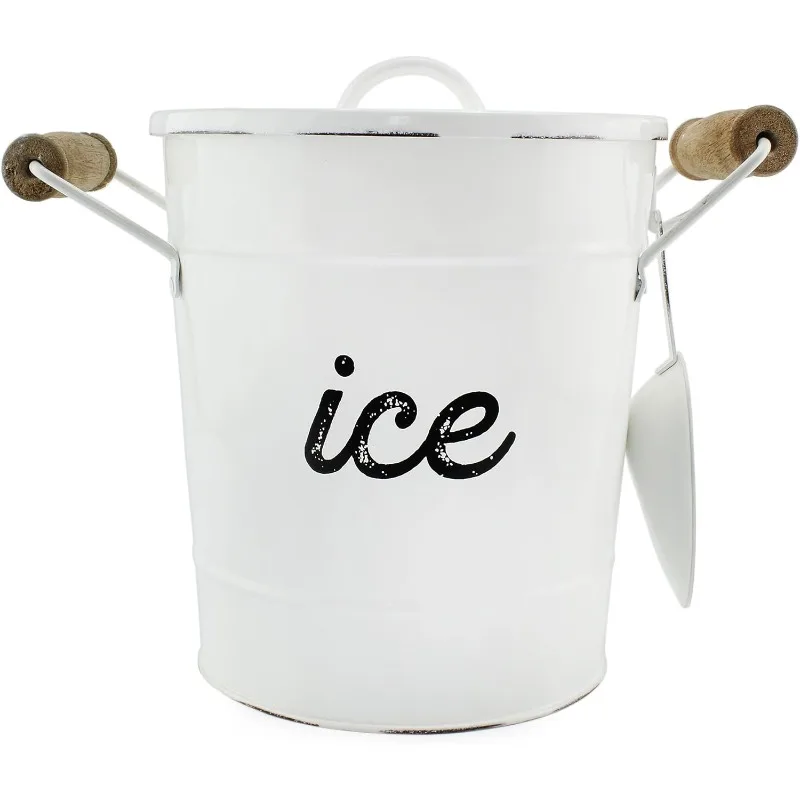 

Ведро для льда с эмалью в деревенском стиле; Сервер для льда с изоляцией в стиле белого фермерского дома