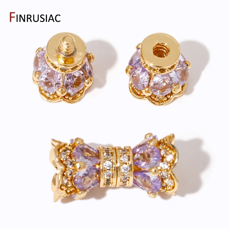 18K Gold Plated Cubic Zirconia Screw Buckle Clasps Flower Shaped Double Head Connector Clasps For DIY Jewelry Making Accessories