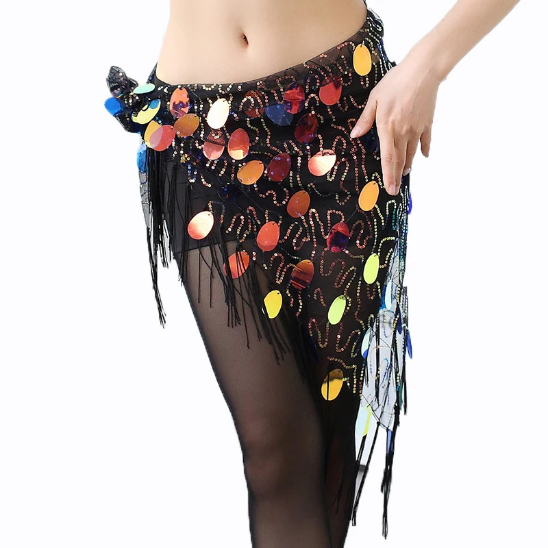 Belly Dance Clothes Accessories Mesh Sequin Tassel Triangle Towel Belt  Waist Chain Woman Costume Hip Scarf Practice Dance Wear