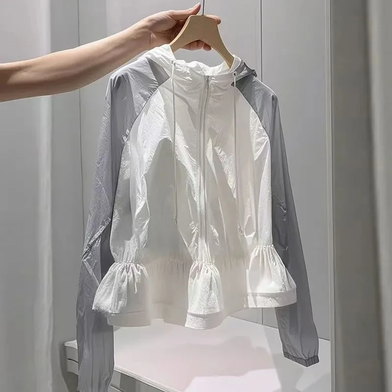 Contrast Color Sun-Protective Clothing Coat Women's 2026 Summer New Overwear Hooded Light Breathable Sunscreen Jacket Female Top