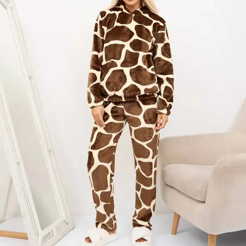 النساء رشاقته ملابس خاصة طويلة الأكمام الفانيلا 2 قطعة منامة دعوى ملابس المنزل الدافئة مقنعين أعلى بانت المتسكعون ملابس نوم الموضة