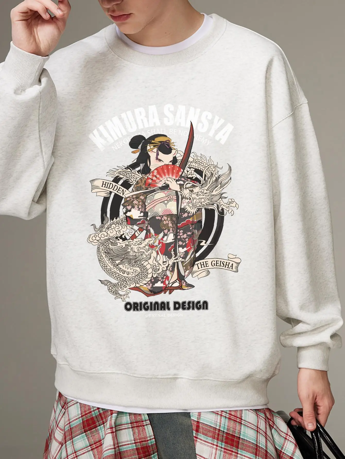 Cat Graphic Harajuku Sweatshirts For Man Drop Shoudler Round Neck Casual Clothing Hip Hop Male Y2k Vintage Hoodies