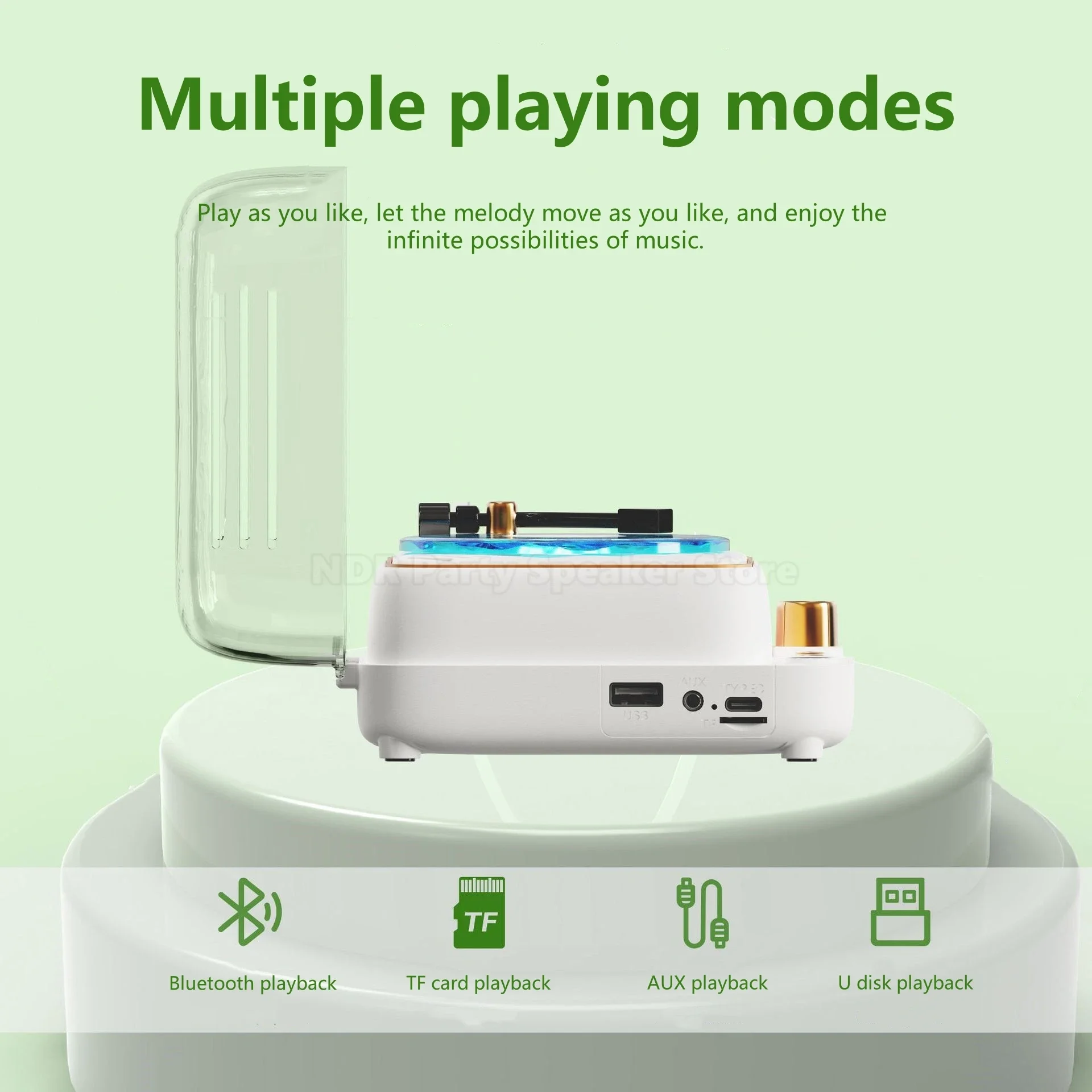 Portable Wave Vinyl Record Player 360 Stereo Surround Retro Bluetooth Speakers RGB Light Lamp Multifunctional Karaoke Machine