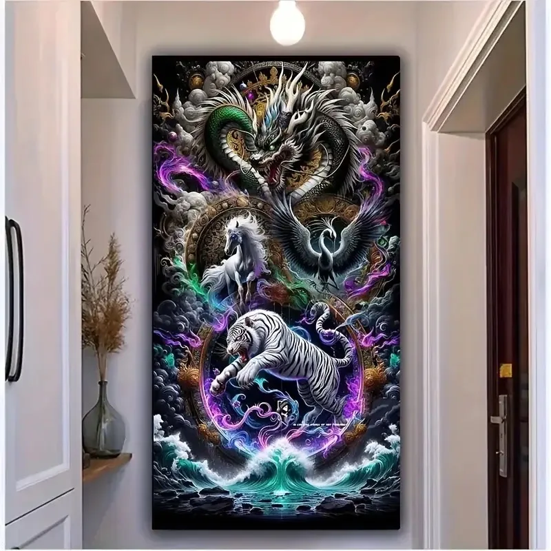 

Vibrant Tiger Dragon Horse,Surreal Water Landscape Large Size 5D DIY Full Square Round Mosaic Diamond Painting Animal Home Decor