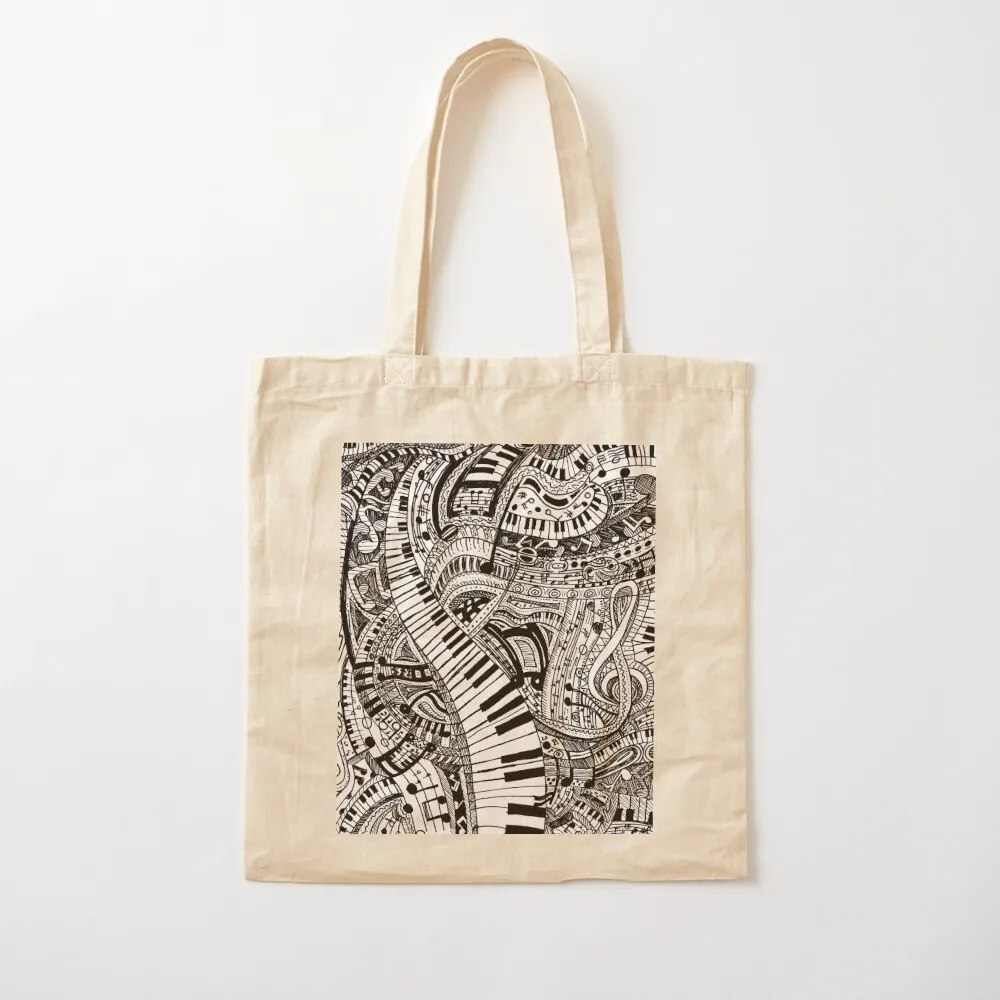 

Classical music doodle with piano keyboard Tote Bag tote bag men foldable reusable bag Canvas Tote