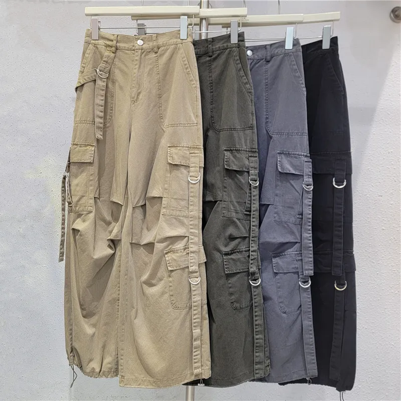

SuperAen American Retro Pocket Zipper Spliced Cargo Pants Women 2025 Autumn New Loose Oversize High Street Fashion Long Pants