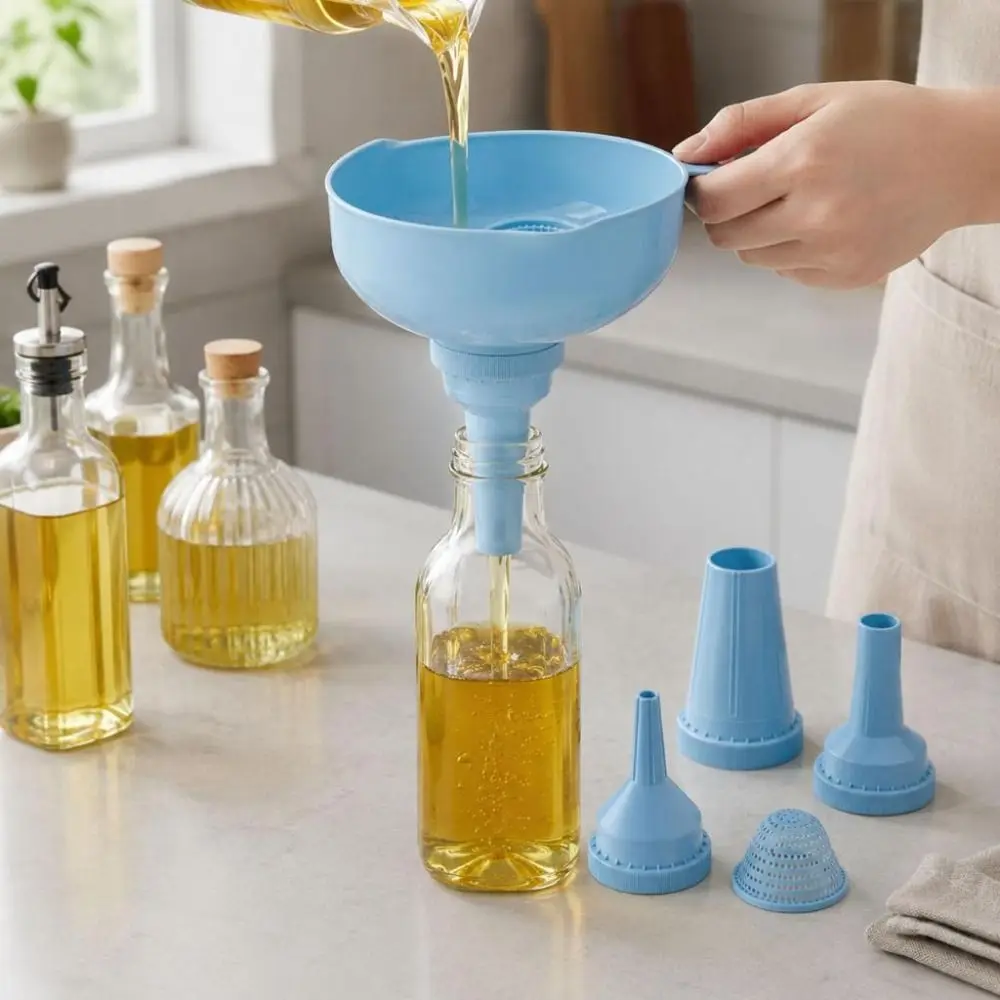 5Pcs/Set Plastic Kitchen Funnel Set Detachable Adapters Wide Opening Filter Funnels Nested Storage Reusable Filling Funnels