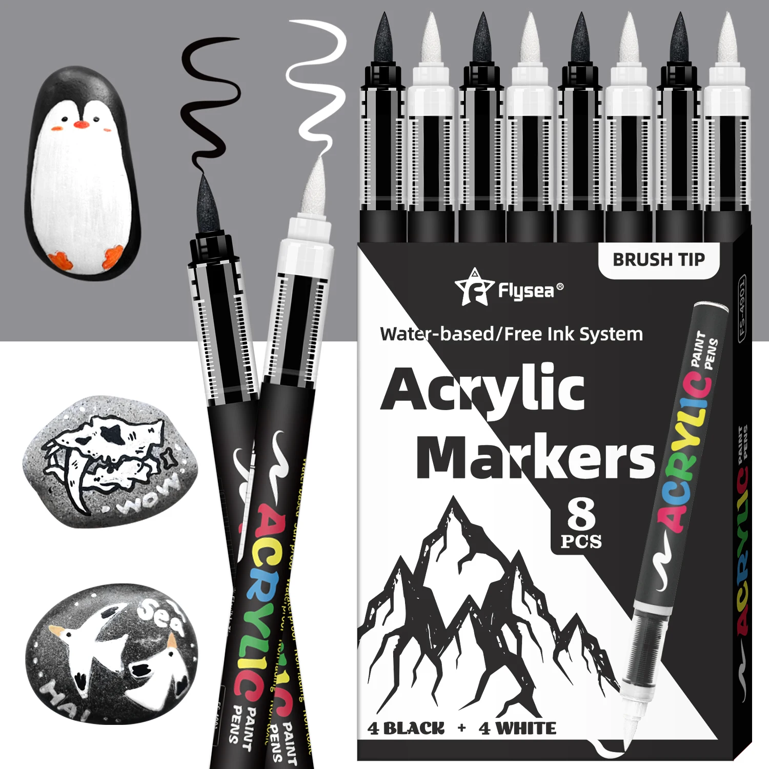 Ensemble de marqueurs de peinture acrylique noir et blanc, grande capacité d'encre, marqueurs acryliques pour croquis d'illustration, bois, verre, Fab, 8 pièces