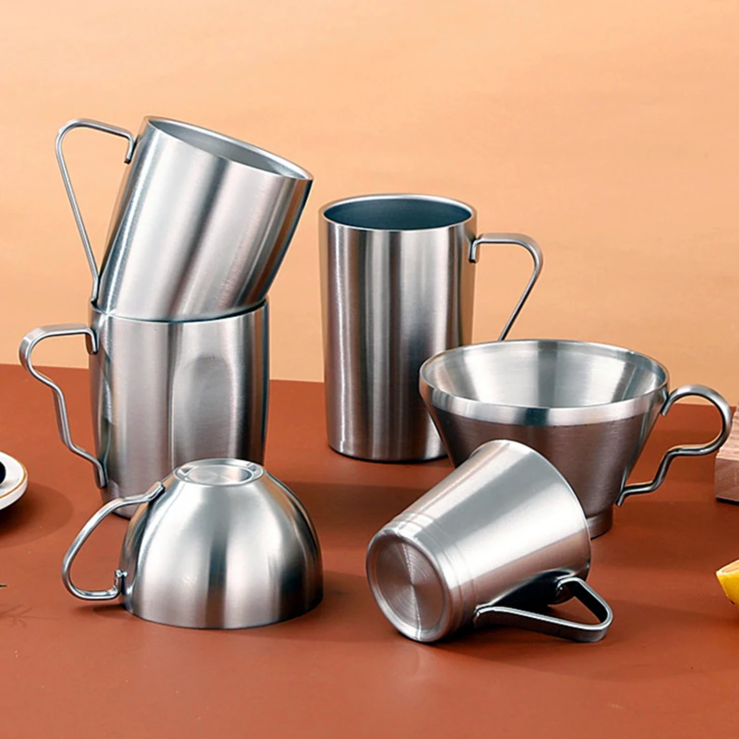 Insulated Stainless Steel Double Layer Handle Milk Mug Coffee Cup - Anti-scalding Tea Juice Drinking Cup Drinkware