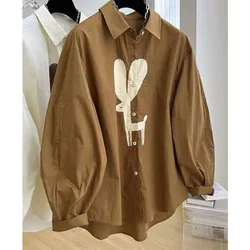 y2k Loose Cute Fashion Aesthetic Blouse Fashion Long-sleeved Vintage Oversized Streetwear Commuter Short Women's Shirt