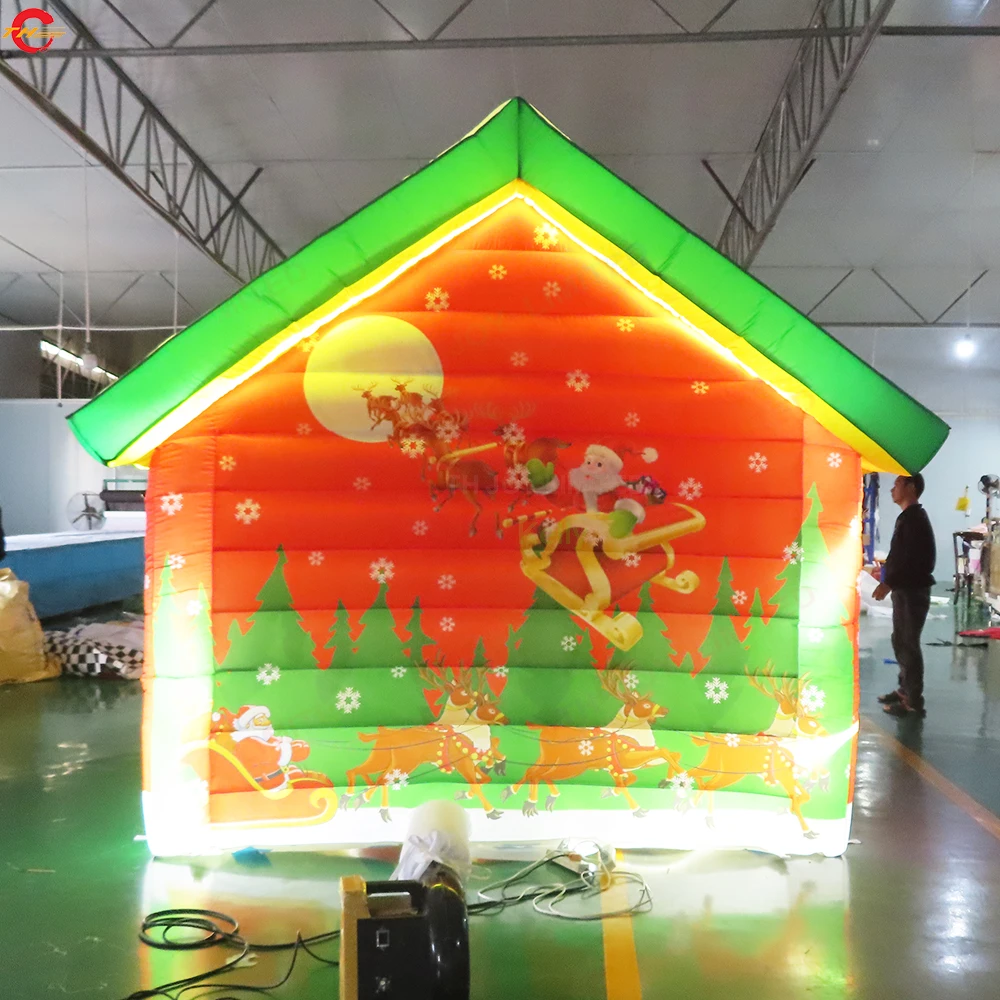 Maison de noël gonflable en option, éclairage d'expédition rapide, maison de tente de pelouse pour fête de noël avec souffleur